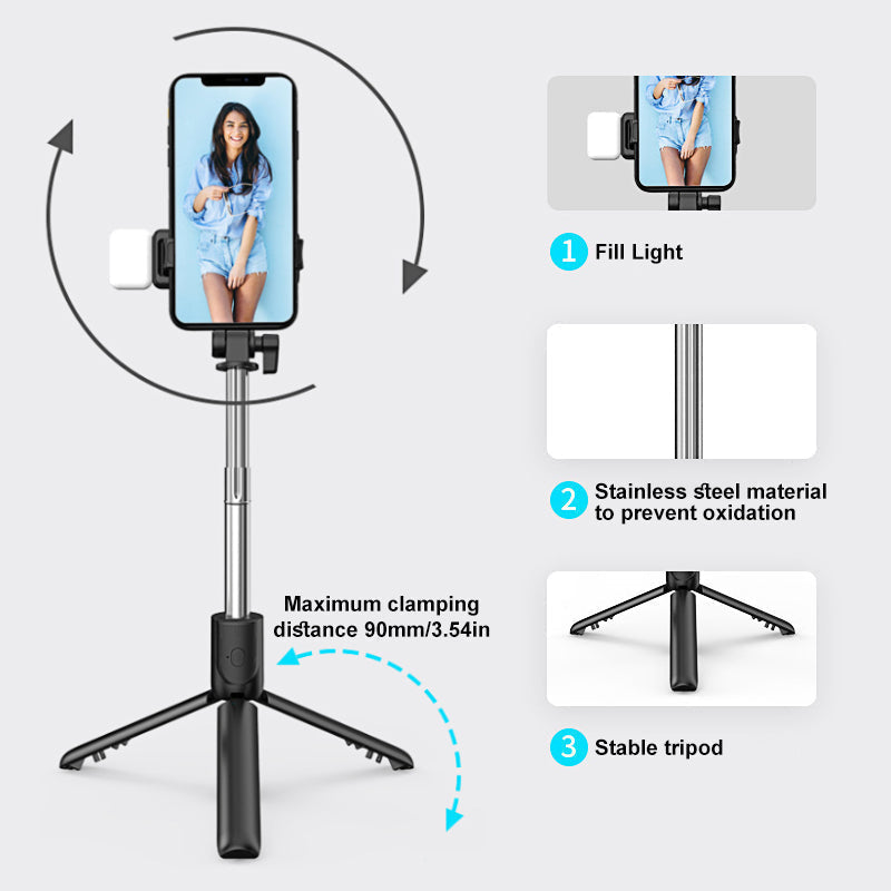 FlickStick | 6-in-1 Selfie Stick met Statief & Licht - Bluetooth Afstandsbediening, Opvouwbaar, Uitschuifbaar