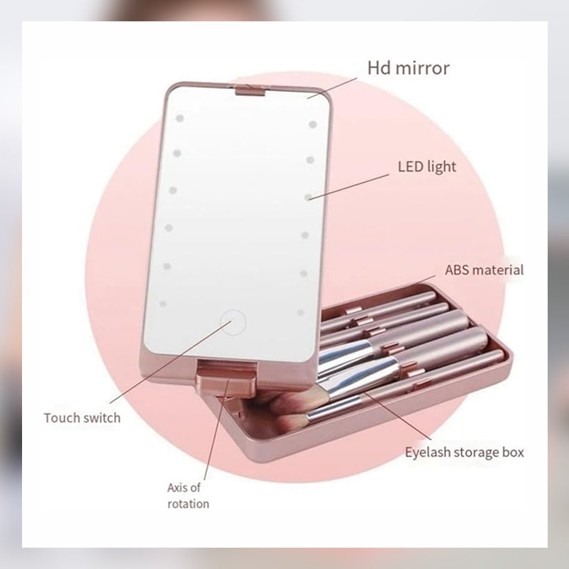 Beautix | Make-upborstel opbergdoos met LED-make-upspiegel – Stofdichte cosmetica-organizer met aanraaklicht