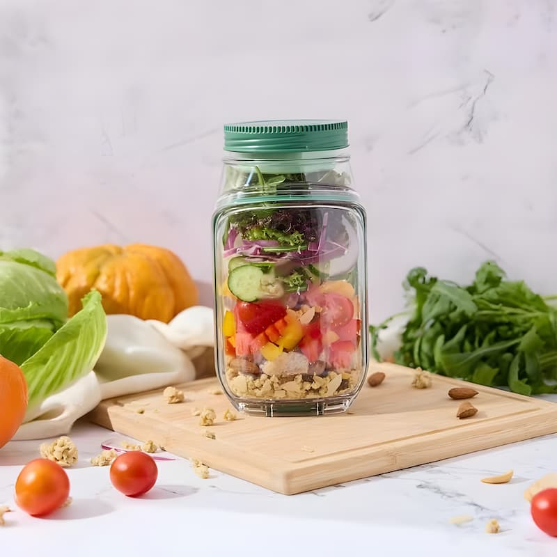 SaladVault | Glazen saladecontainer met deksel – lekvrije lunchpot, saladeschaal met zijopening