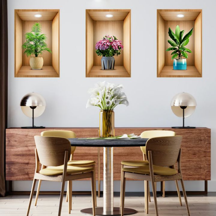 Botani3D | 3D Bloemenvaas Muurstickers Set voor Home Decor - Natuur-Geïnspireerde Muurkunst