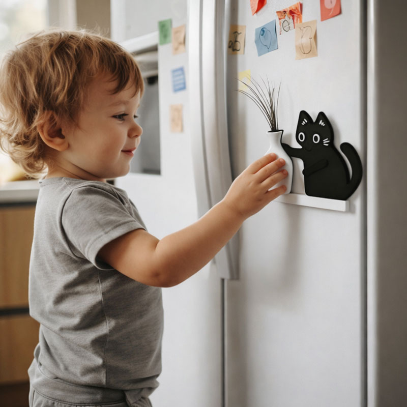 ShadowCat | Zwarte kat koelkastmagneet – Leuke keukendecoratie, koelkastaccessoire