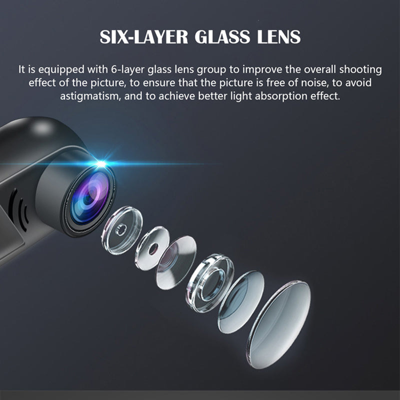 RoadEye | 1080P HD Mini Dashcam - ADAS Veiligheidssysteem, 360° draaiende autocamera, nachtzicht, lusopname