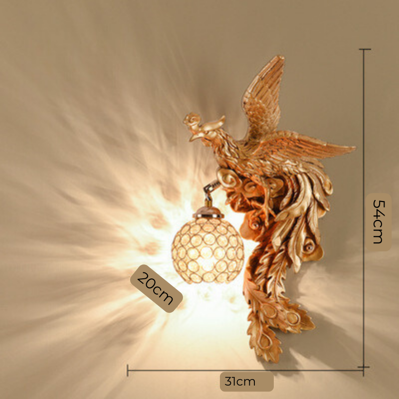 MythicBeam | Draak Feniks Wandlamp - Antieke Decoratieve Lamp voor Woonkamer & Hal