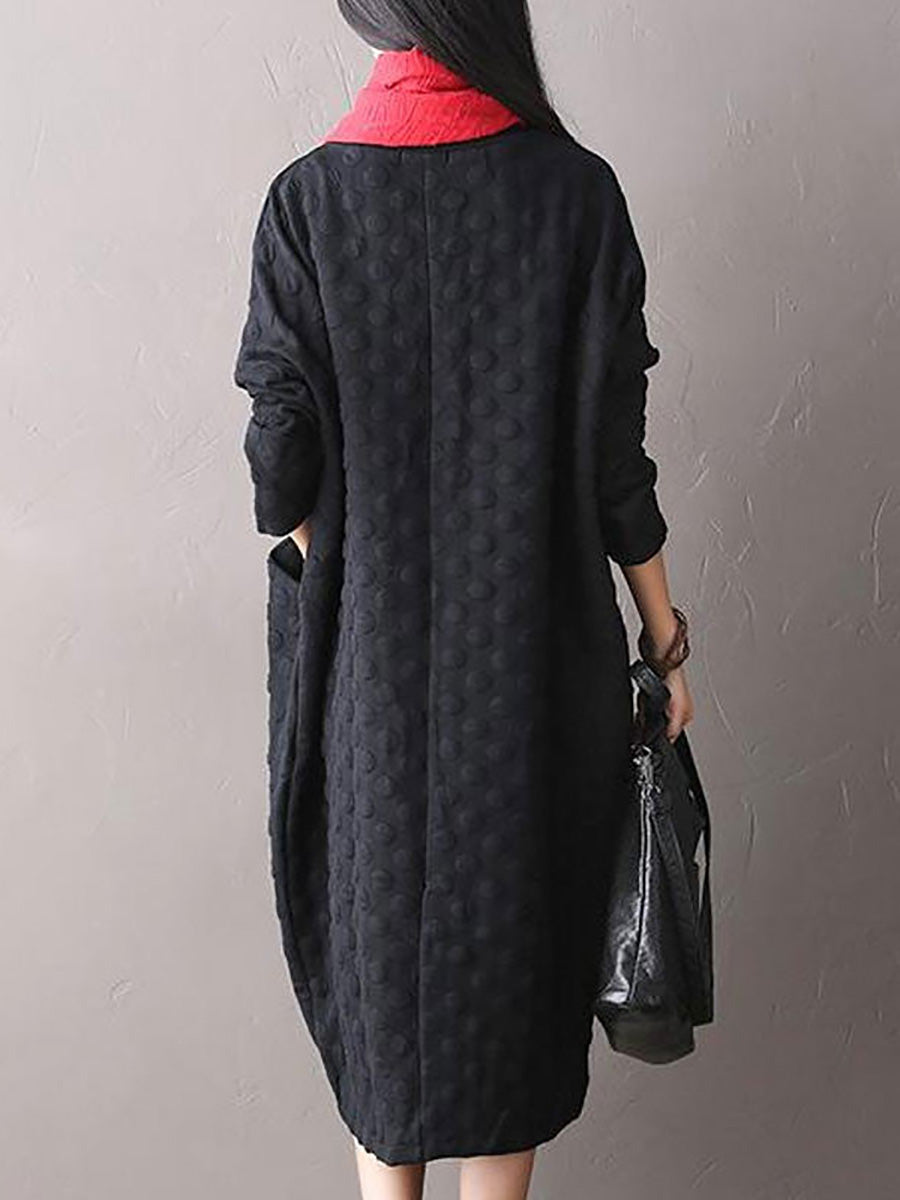 Aylin | Plus size polkadot midi-jurk voor dames – katoenen casual A-lijn jurk met lange mouwen