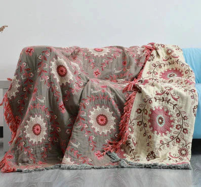 NestleBlanket | Omkeerbare deken met Scandinavisch vogelpatroon – Zacht, knus, boho-stijl
