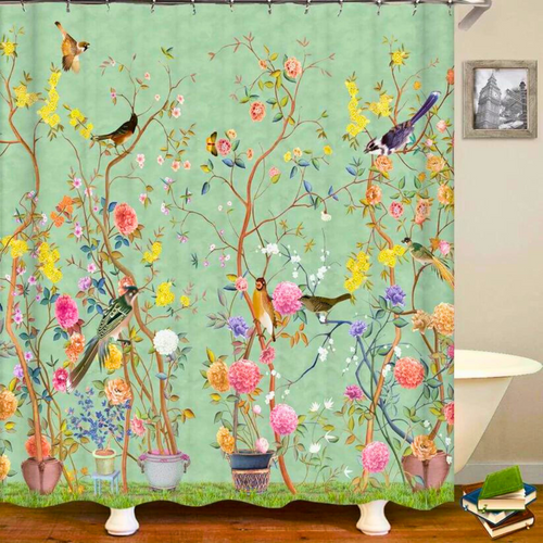 BirdBloom | Waterdicht douchegordijn - Bloemen- en vogelprint, Elegant badkamerdecor