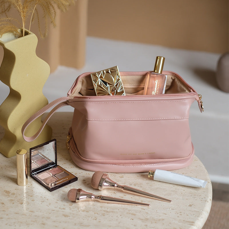 GlamBag | Draagbare PU-make-uptas – Reisvriendelijk, waterdicht, lichtgewicht, dubbellaagse cosmetica-organizer