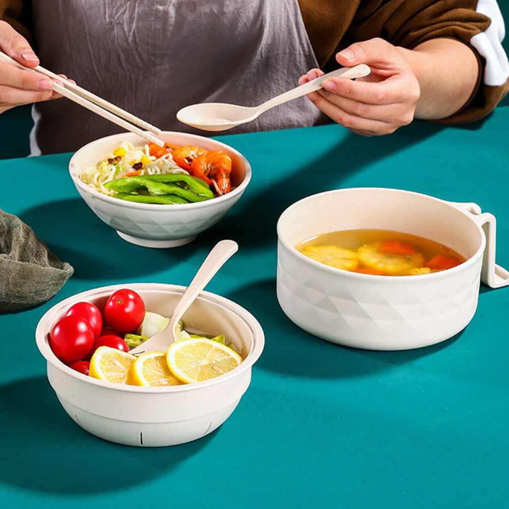 BrothBowl | Ramen-soepkomset – Kom voor tarwestro-noedels met deksel, eetstokjes, lepel en vork