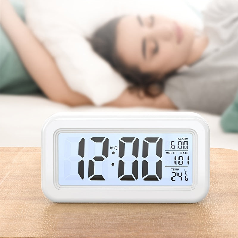 BrightWake | Digitale wekker met LCD-scherm met achtergrondverlichting - Werkt op batterijen, moderne kamerdecoratie voor thuis