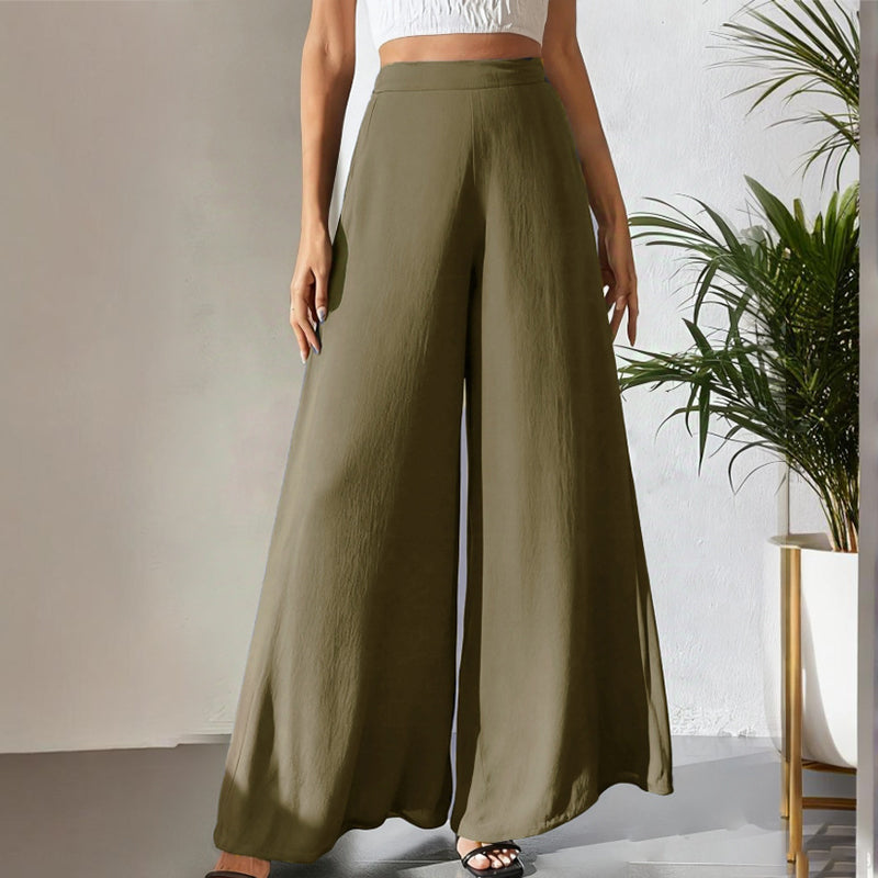 Roselia | Lichte zomerbroek voor dames – Soepelvallende palazzo met wijde pijpen van chiffon