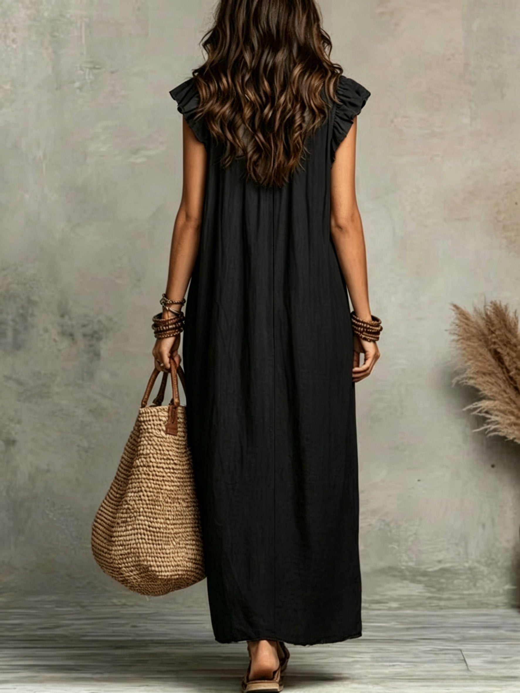 Jyra | Casual-elegante jurk voor dames – Lange, zwierige zomerjurk in boho-stijl met V-hals
