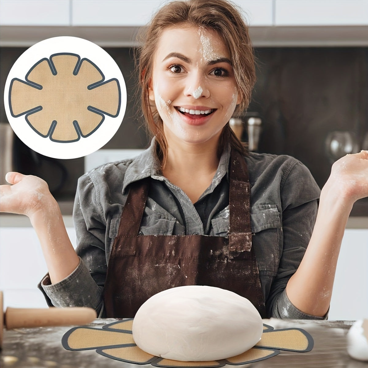 DoughPad | Siliconen antiaanbakmat voor brood en deeg – Herbruikbare ronde bakmat met veilige antislipranden