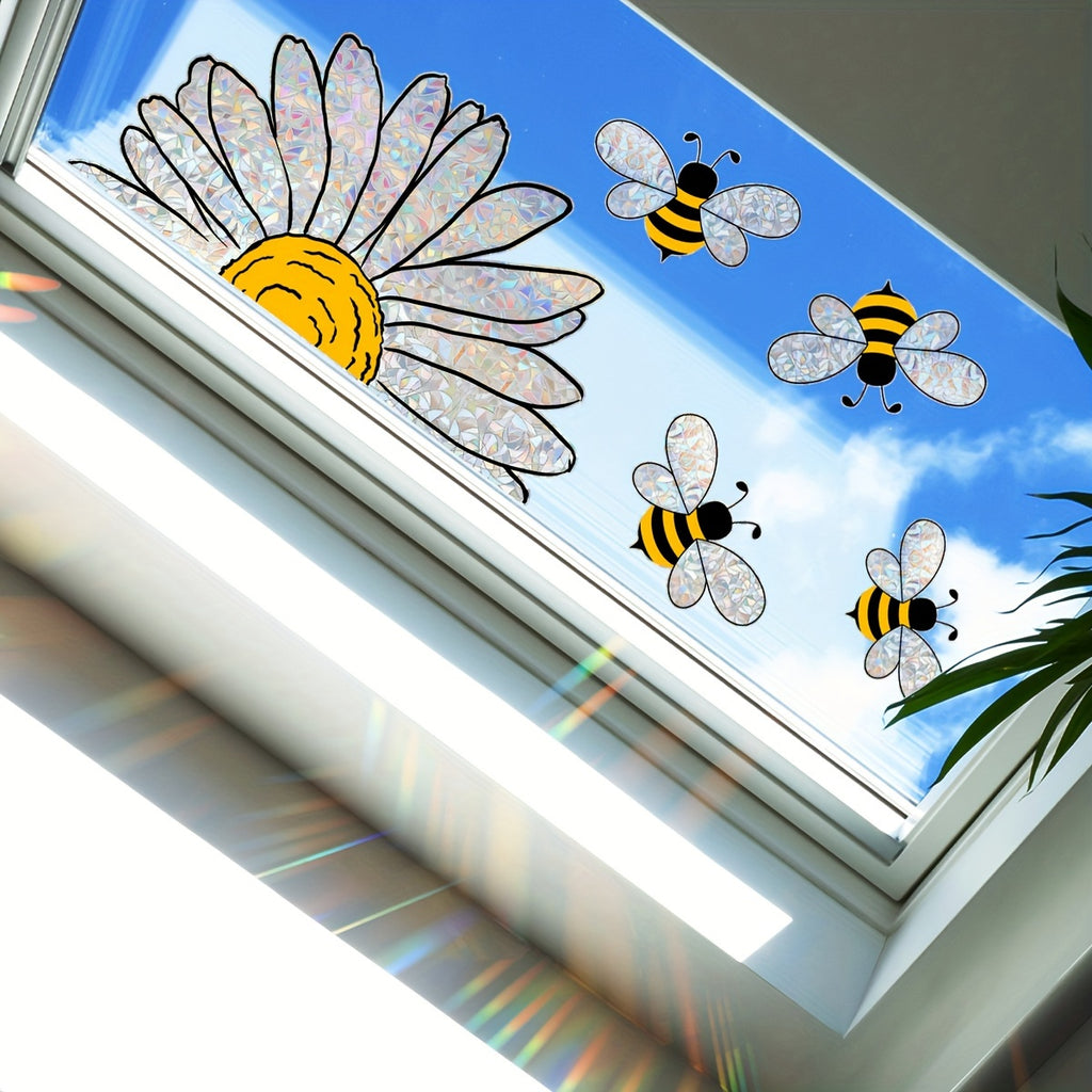 FloraBee | Bijen Bloemen Raamsticker – Statische Glasfolie, Herbruikbaar