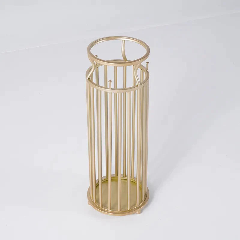 LuxBrolly | Elegante Gouden Metalen Paraplubak - Stijlvol Zuil Ontwerp voor Ingang & Hal