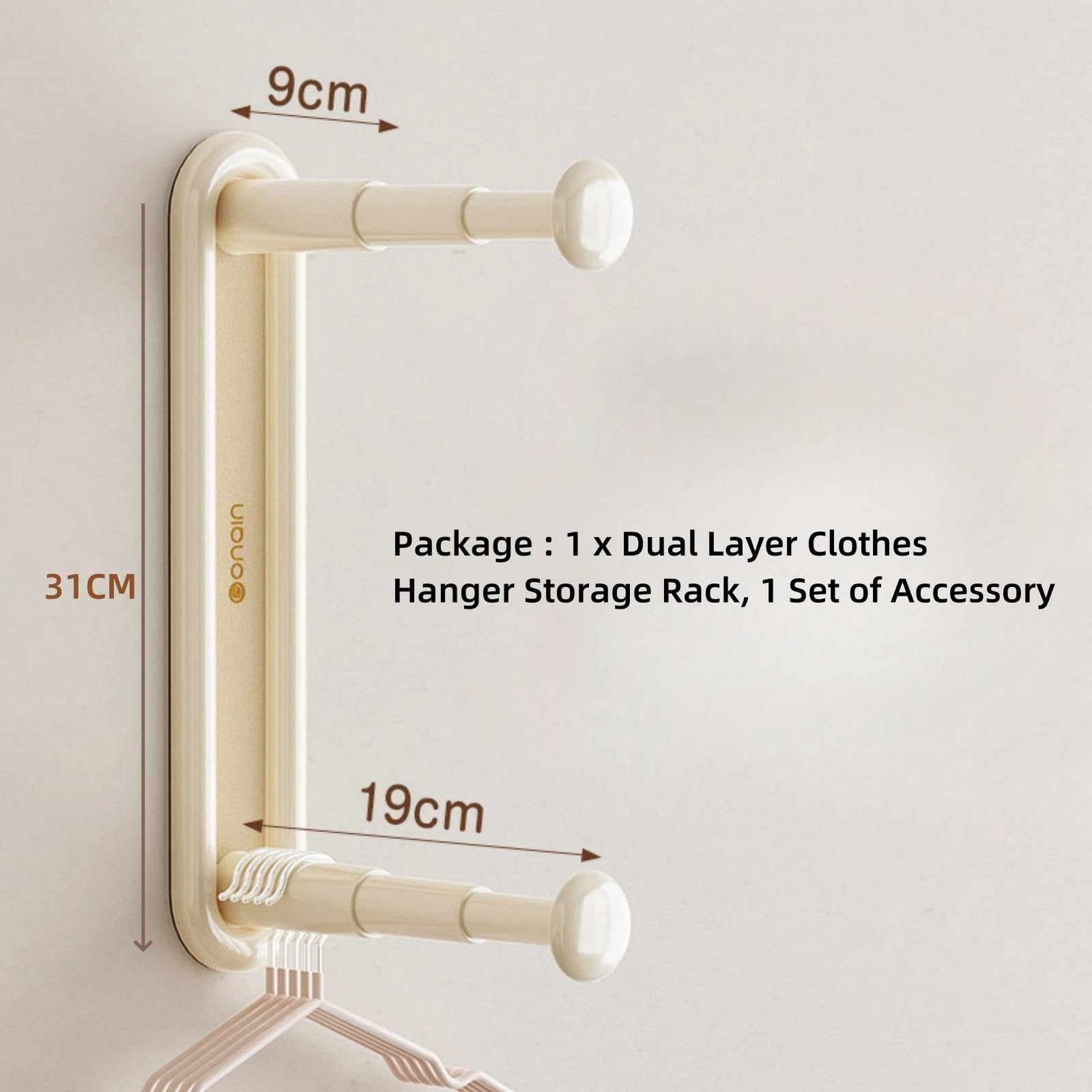 Hangerly | Kledingrek – Wandmontage, dubbellaags, verstelbare opbergruimte