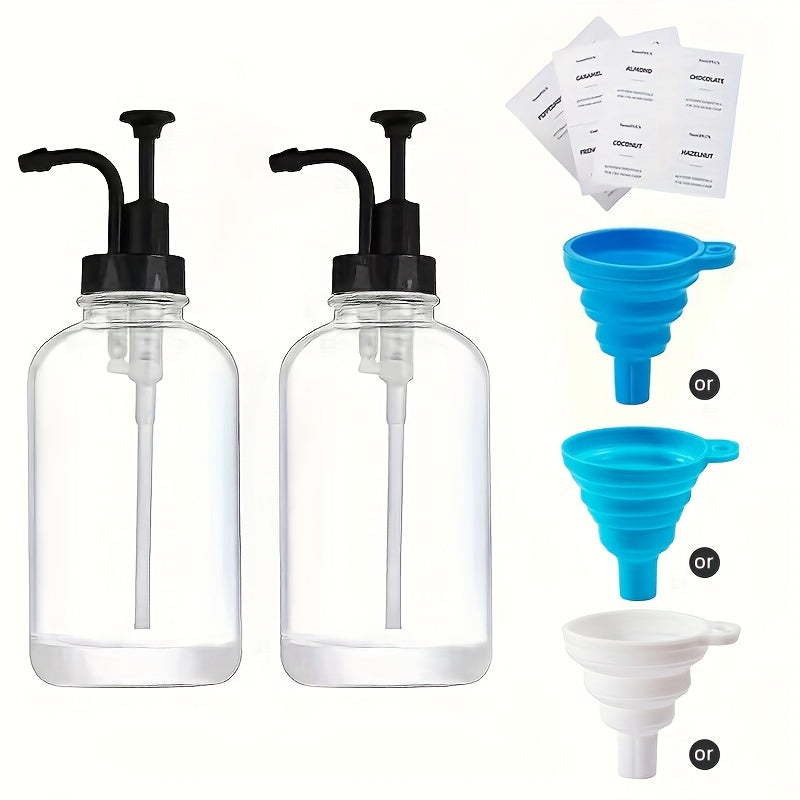 SyrupLux | 500 ml glazen koffiesiroopdispenser met pomp en trechter – Elegante koffie-, bar- en keukenflacon