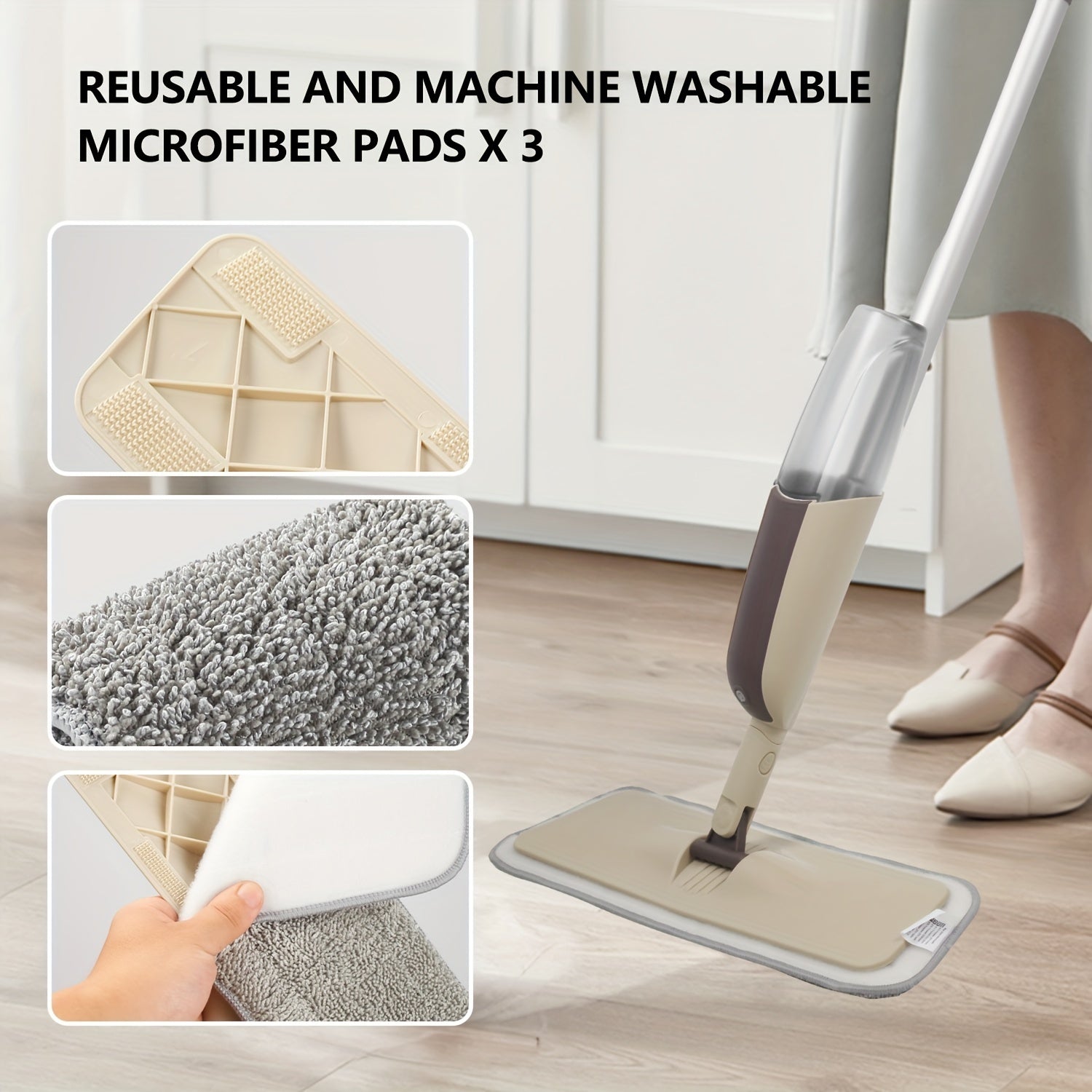RevoMop | Herbruikbare Microvezel Spray Mop - Moeiteloos vloeren reinigen, roterende mop met herbruikbare pads