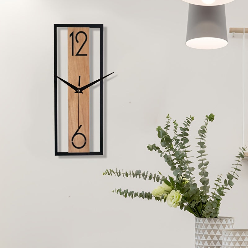 RusticPulse | Rechthoekige Wandklok met Houtnerf - Modern Stijlvol Tijdsbeeld