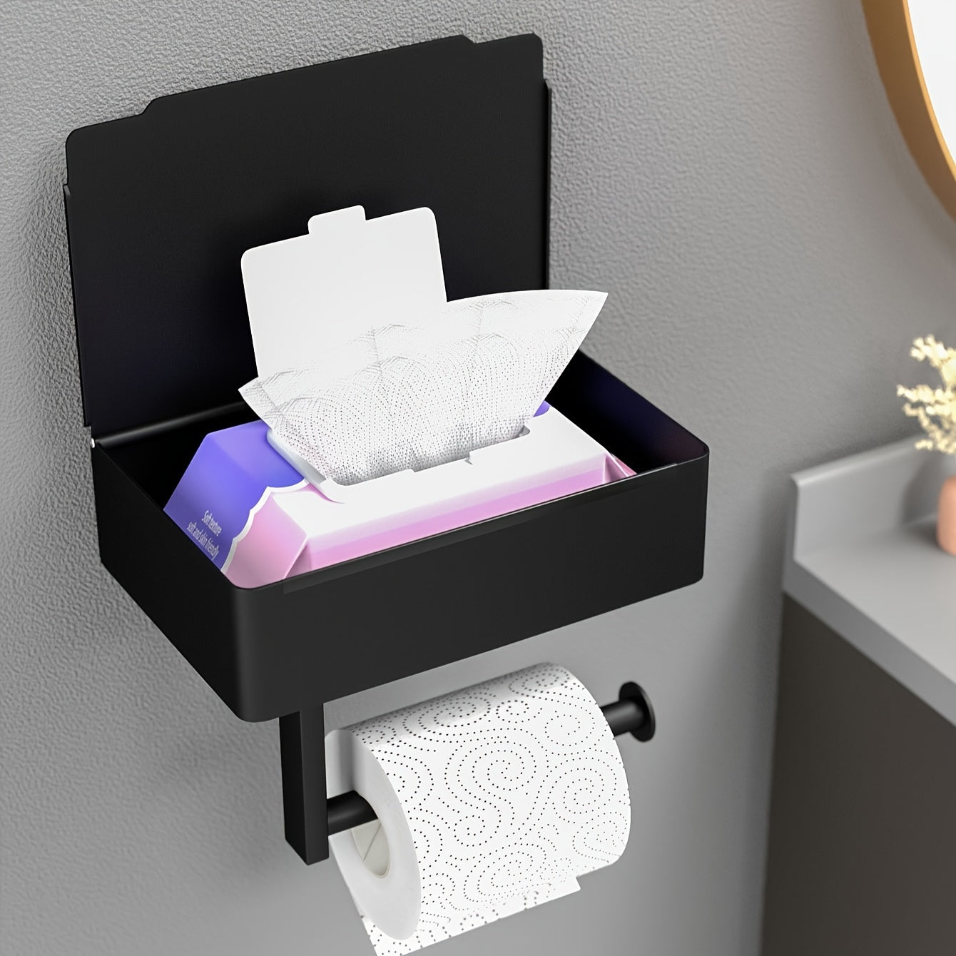 NeatHold | Moderne wandgemonteerde toiletrolhouder met opbergdoos voor doekjes en badkamerbenodigdheden