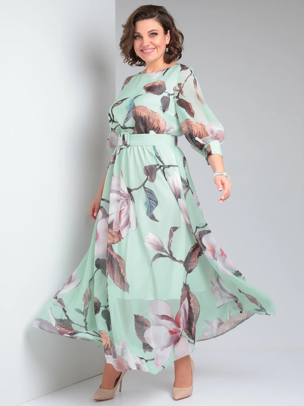 Zelyn | Bloemen maxi-jurk voor dames – elegante A-lijn lange jurk met ceintuur