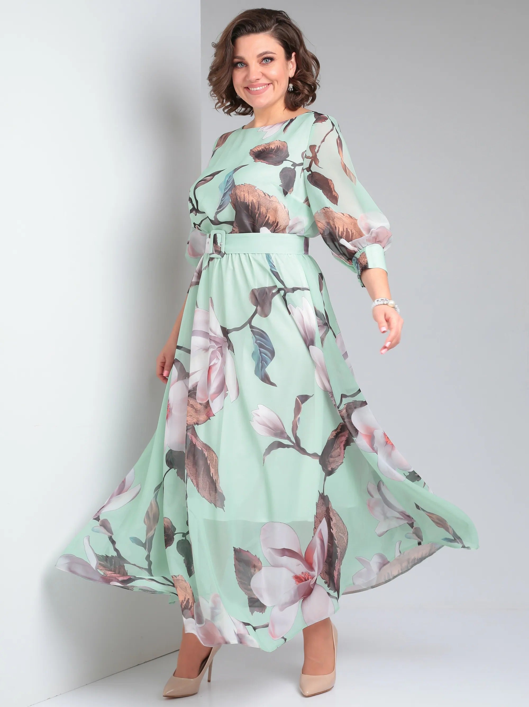 Zelyn | Bloemen maxi-jurk voor dames – elegante A-lijn lange jurk met ceintuur