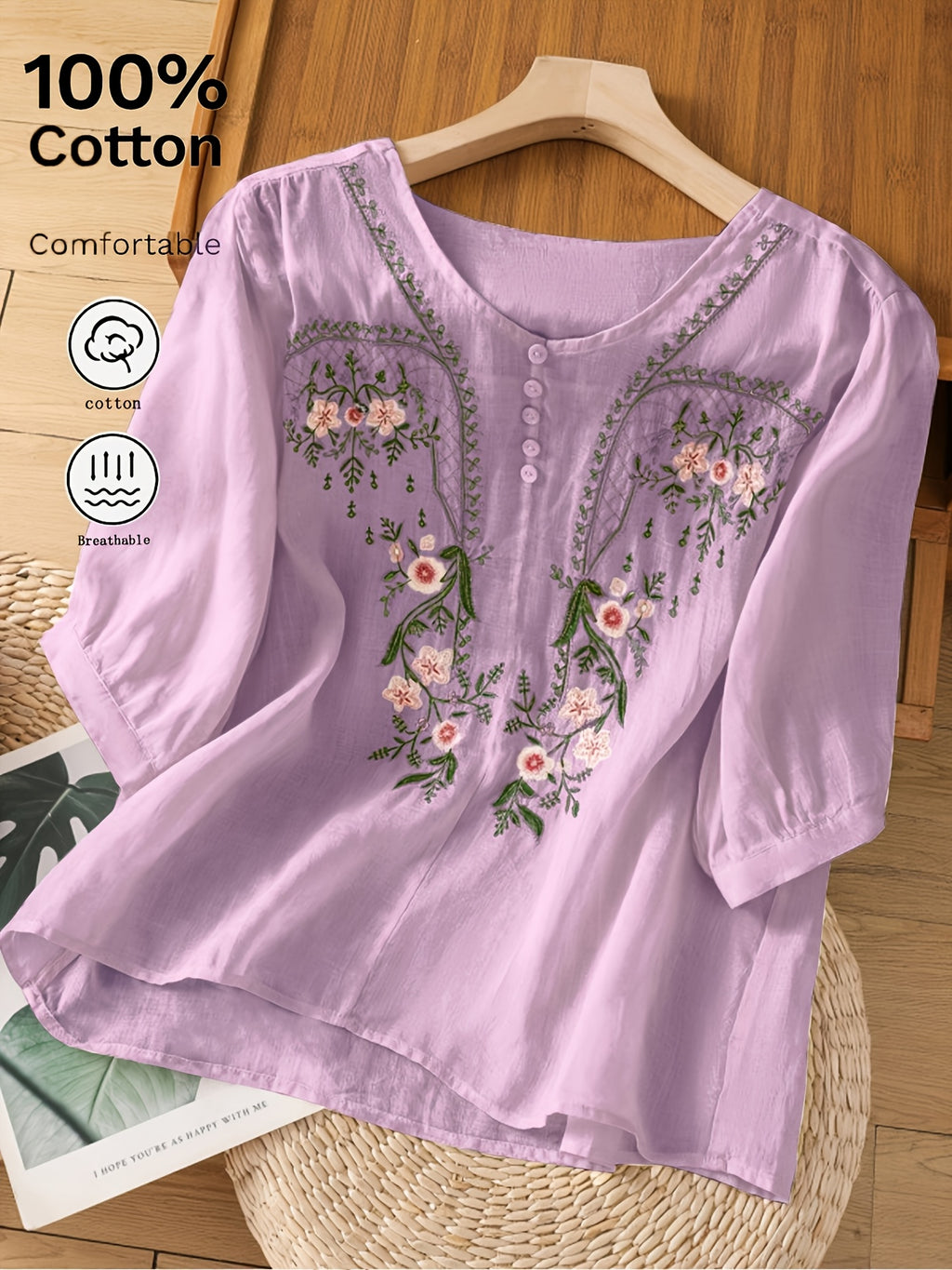 Isolde | Dames zomers T-shirt met geborduurde korte mouwen, comfortabele en ademende casual top