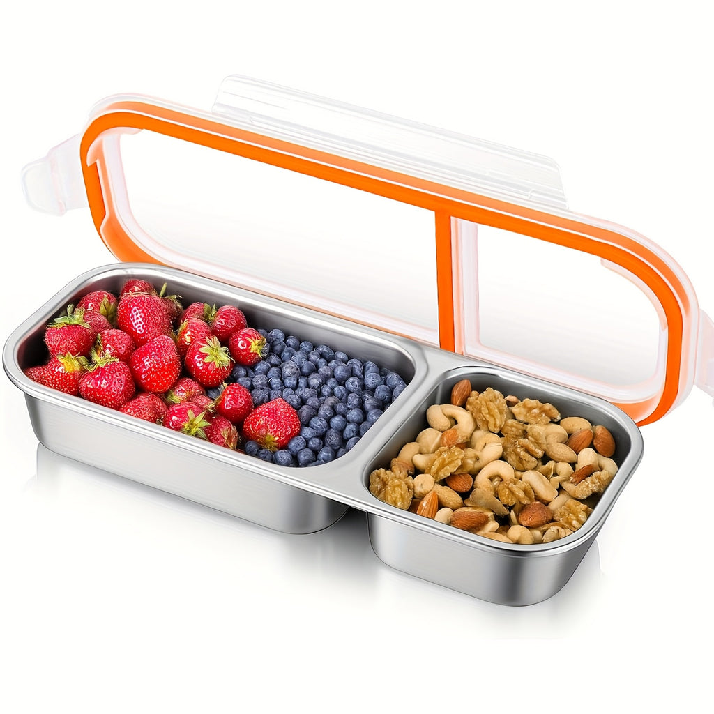 SteelBento | Roestvrijstalen Snackbox – 3-Vakken Voedselopslagdoos met Klapdeksel, Lekvrij