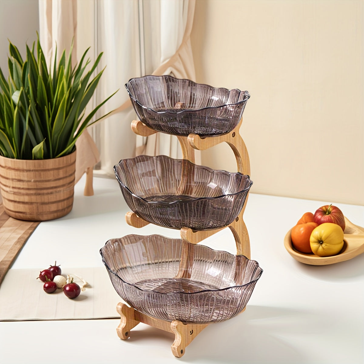 StackNest | 3-Lagen Plastic Fruit- & Snackbord – Multifunctionele Opbergtray, Gelaagde Dessertstandaard