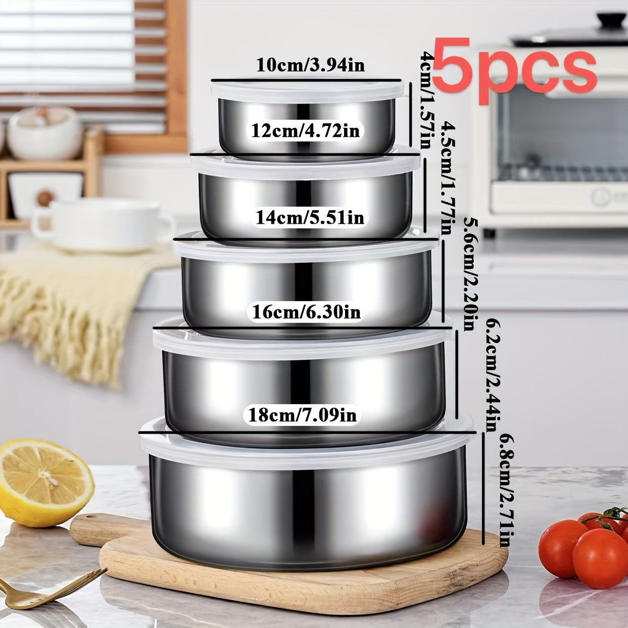 PureBox | 5-delige roestvrijstalen voedselbewaarbakjes met deksels – antibacterieel en luchtdicht