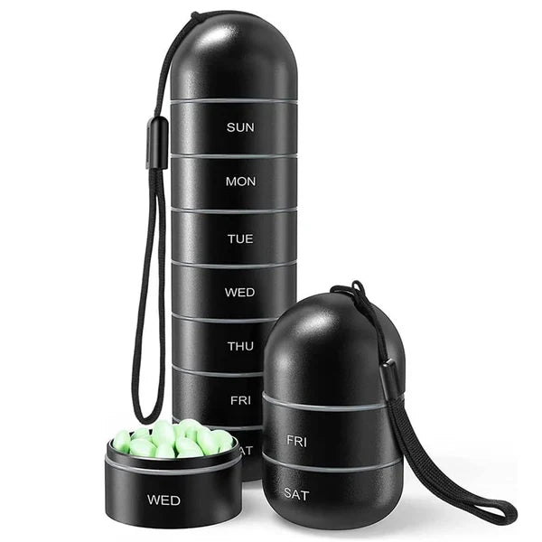 PillPort | 7-Day Aluminium Pill Organizer - Draagbare wekelijkse pillendoos voor op reis