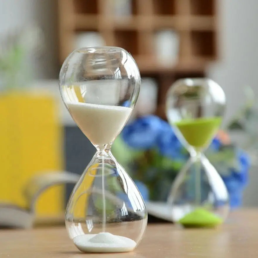 TimeDrop | Transparante glazen zandloper - Minimalistische zandloper voor bureau of Woondecoratie