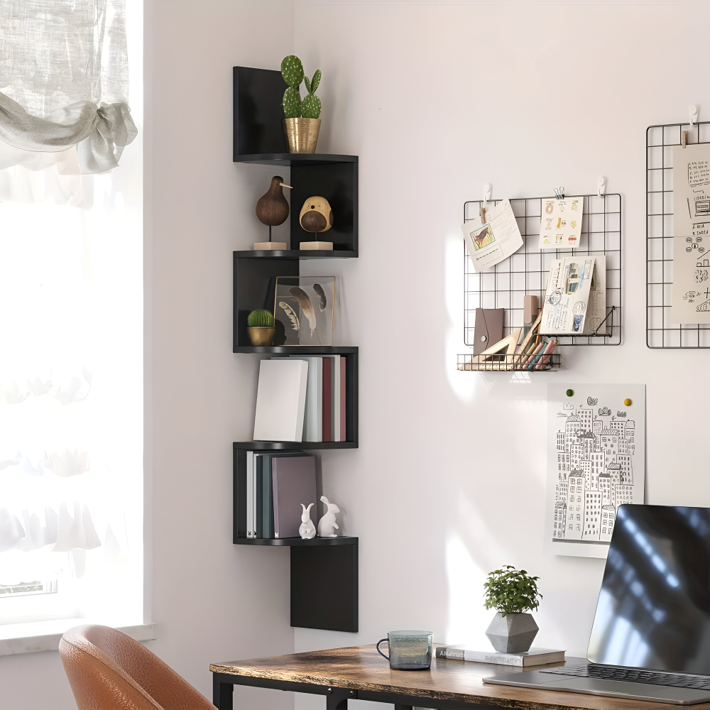 NookRise | 5-laags hoekplank – Stijlvolle ruimtebesparende wandopbergruimte
