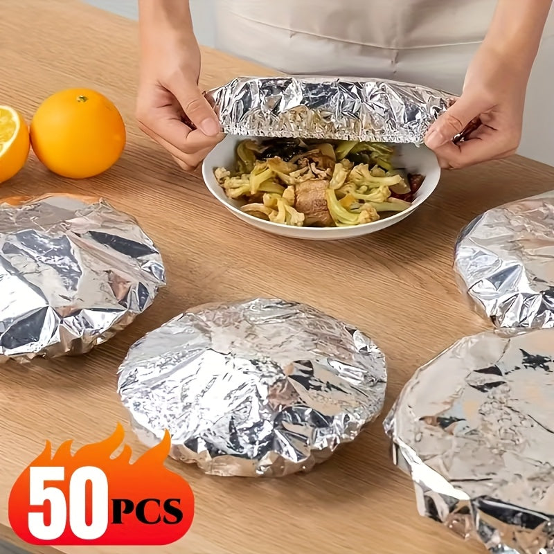 MealGuard | Rekbare aluminiumfolie voedselafdekkingen – 50 stuks, herbruikbare luchtdichte deksels voor kommen en borden