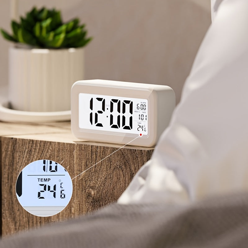 BrightWake | Digitale wekker met LCD-scherm met achtergrondverlichting - Werkt op batterijen, moderne kamerdecoratie voor thuis