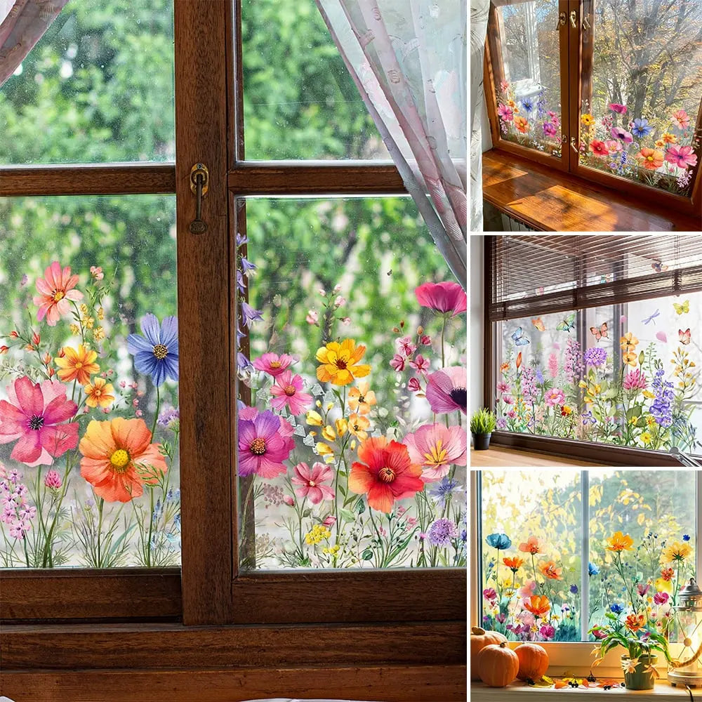 FloralHues | Bloemen raamstickers – herbruikbare dubbelzijdige bloemenstickers voor glas