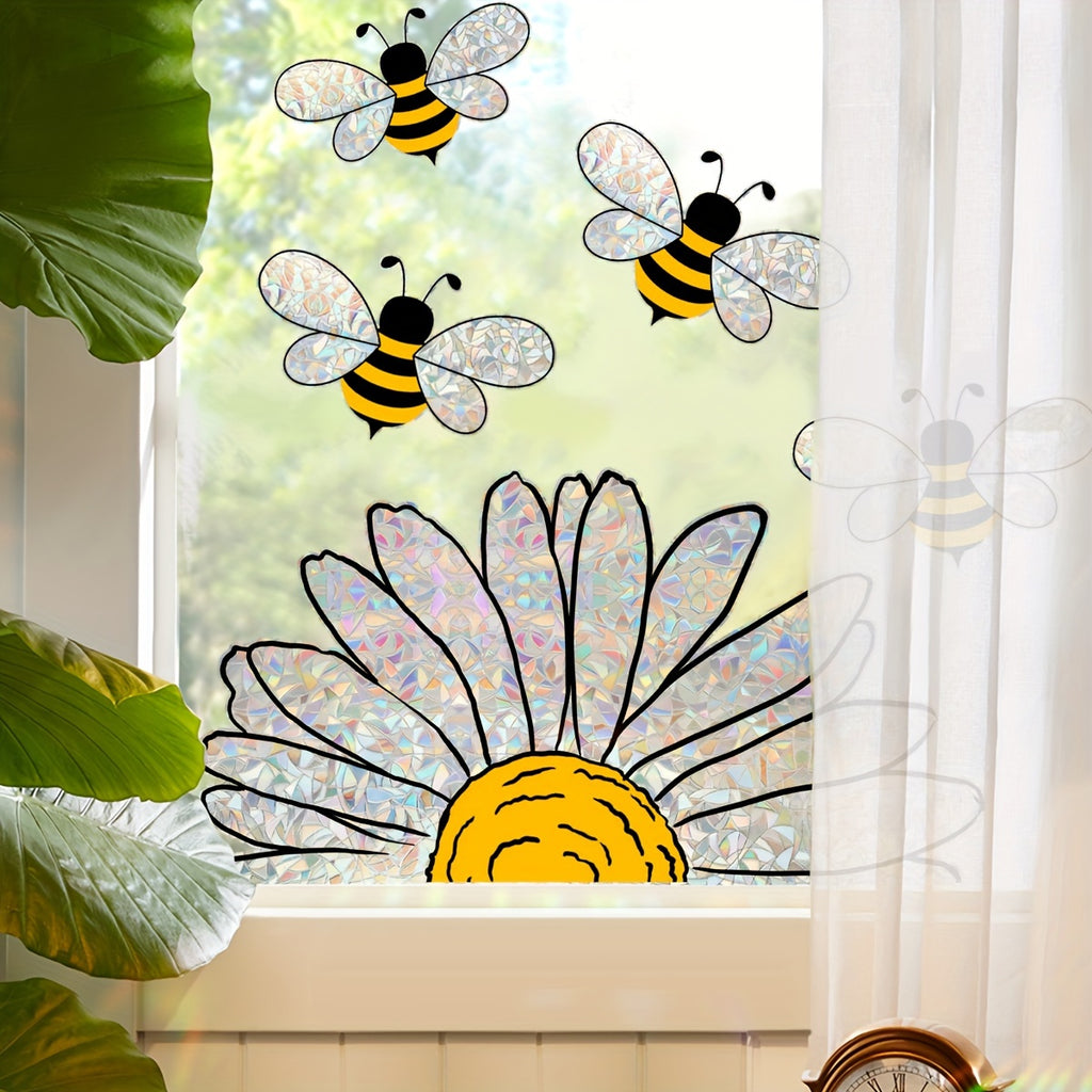FloraBee | Bijen Bloemen Raamsticker – Statische Glasfolie, Herbruikbaar