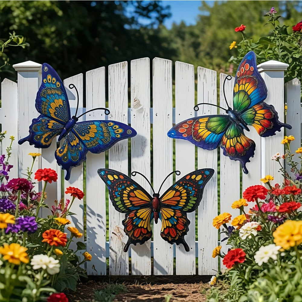 ButterVine | 3-delige metalen vlinder wanddecoratie – ijzeren wandsculptuurset, binnen- en buitendecoratie voor in huis