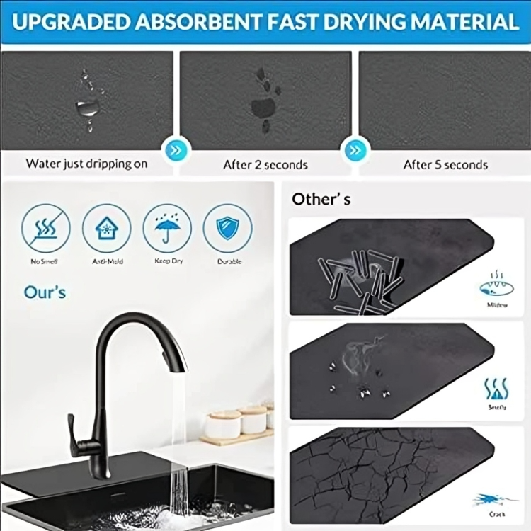 DiatomMat | Absorberende kraanmat van diatomeeënaarde – sneldrogend, antislip, waterabsorberend