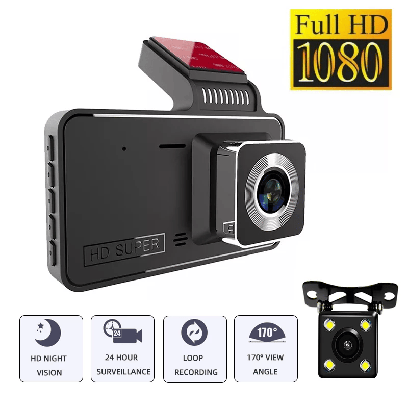 RoadPix | Compacte dashcam met scherm - 1080P Full HD autocamera, lusopname, nachtzicht, parkeermonitor