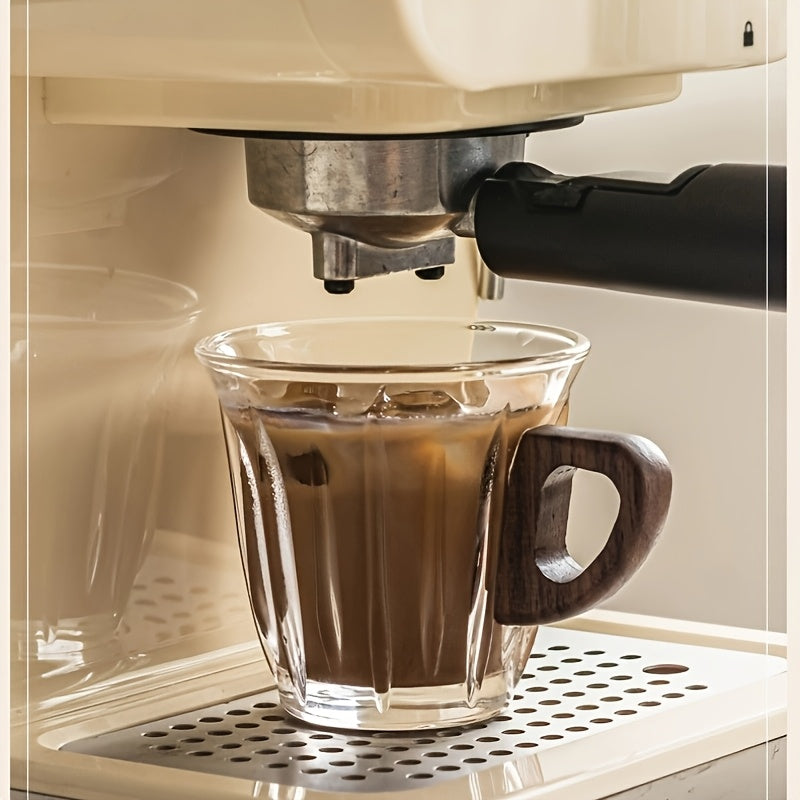 CafeLoom | Glazen koffiekopjesset met houten handvat en onderzetter – Hittebestendige espresso- en latte-kopjes