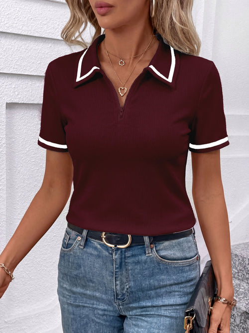 Aisla | Gestreepte poloshirt met korte mouwen voor dames – Elegante casual top met slanke pasvorm