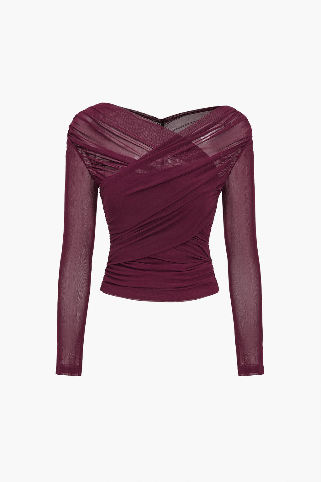 Zaira | Meshblouse met lange mouwen – cropped top met geplooide details, elegante, chique slim-fit