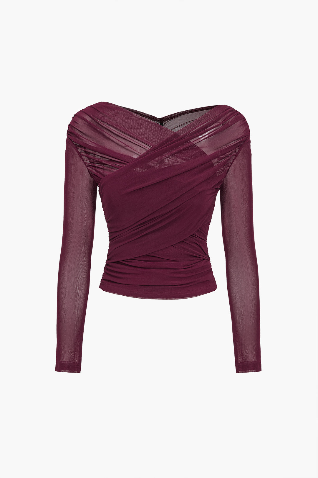 Zaira | Meshblouse met lange mouwen – cropped top met geplooide details, elegante, chique slim-fit