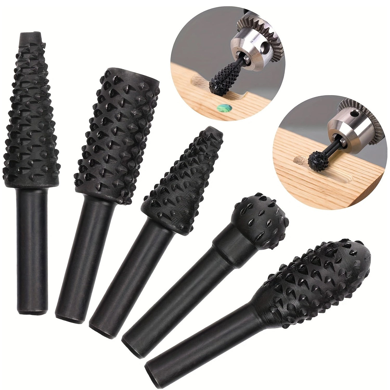 DrillRasp | 5/10st Houtsnijwerk Vijl Rasp Boren Set - Roterend Gereedschap voor DIY Houtbewerking, Graveren, Polijsten, Slijpen en Vormgeven