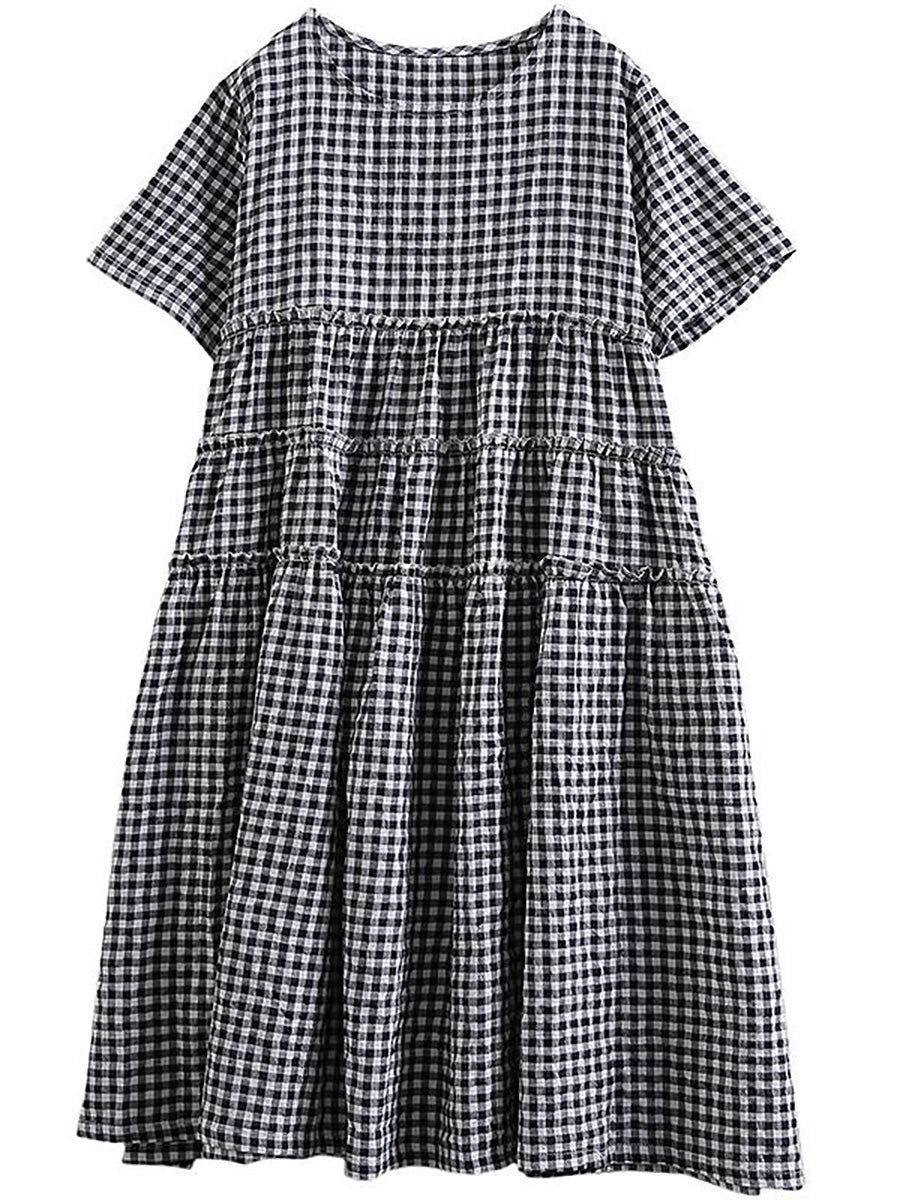 Mirielle | Dames Midi-jurk met korte mouwen en geruit patroon, casual losse zomerjurk