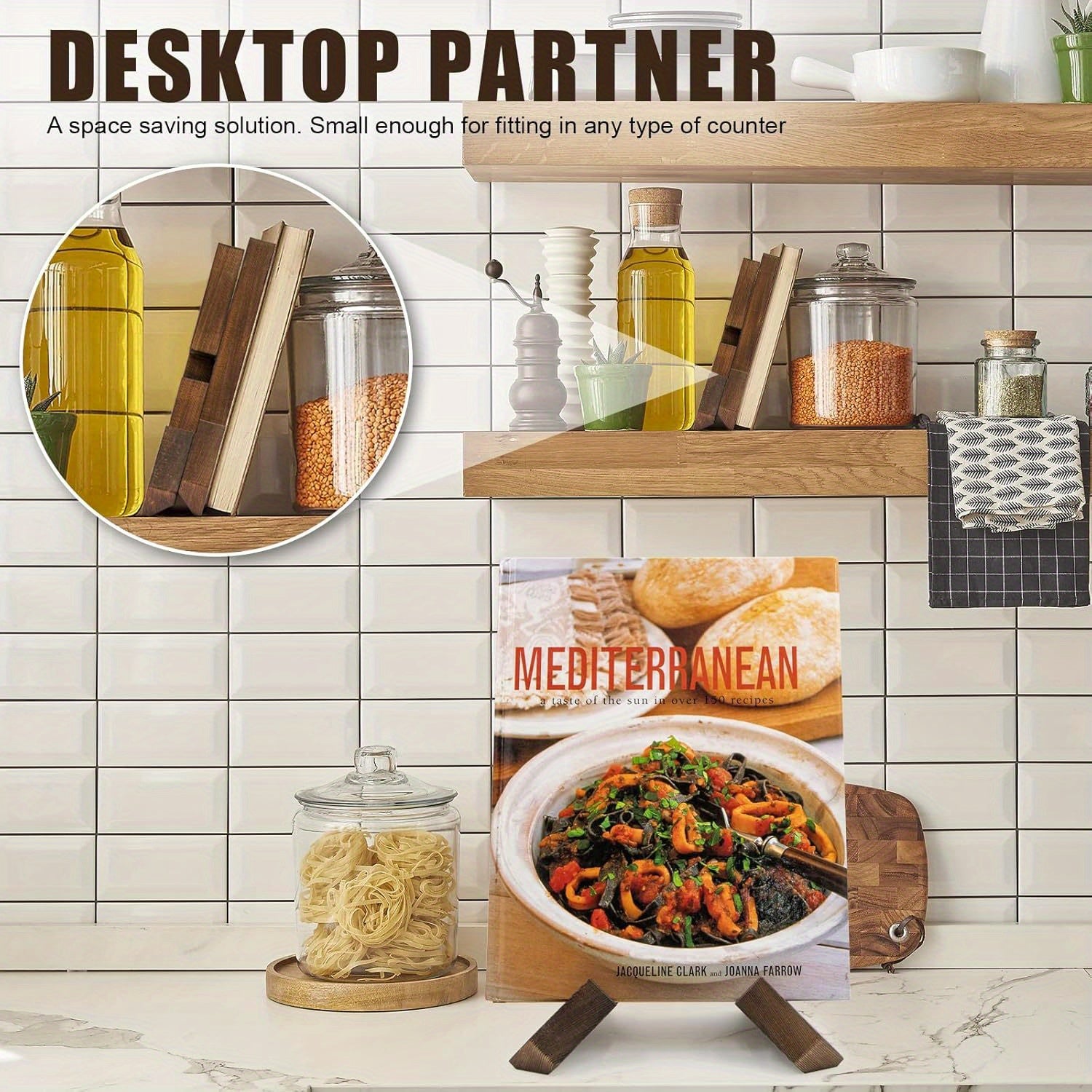 CookCaddy | Houten kookboekstandaard – Receptenboekhouder voor aanrecht, rustieke kookboekhouder