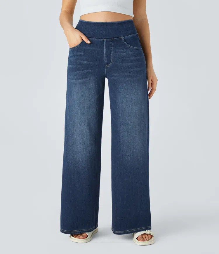 Rexina | Dames high-waisted wijde jeans – Comfortabele stretchdenim, trendy losvallende casual broek