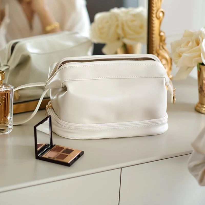 GlamBag | Draagbare PU-make-uptas – Reisvriendelijk, waterdicht, lichtgewicht, dubbellaagse cosmetica-organizer