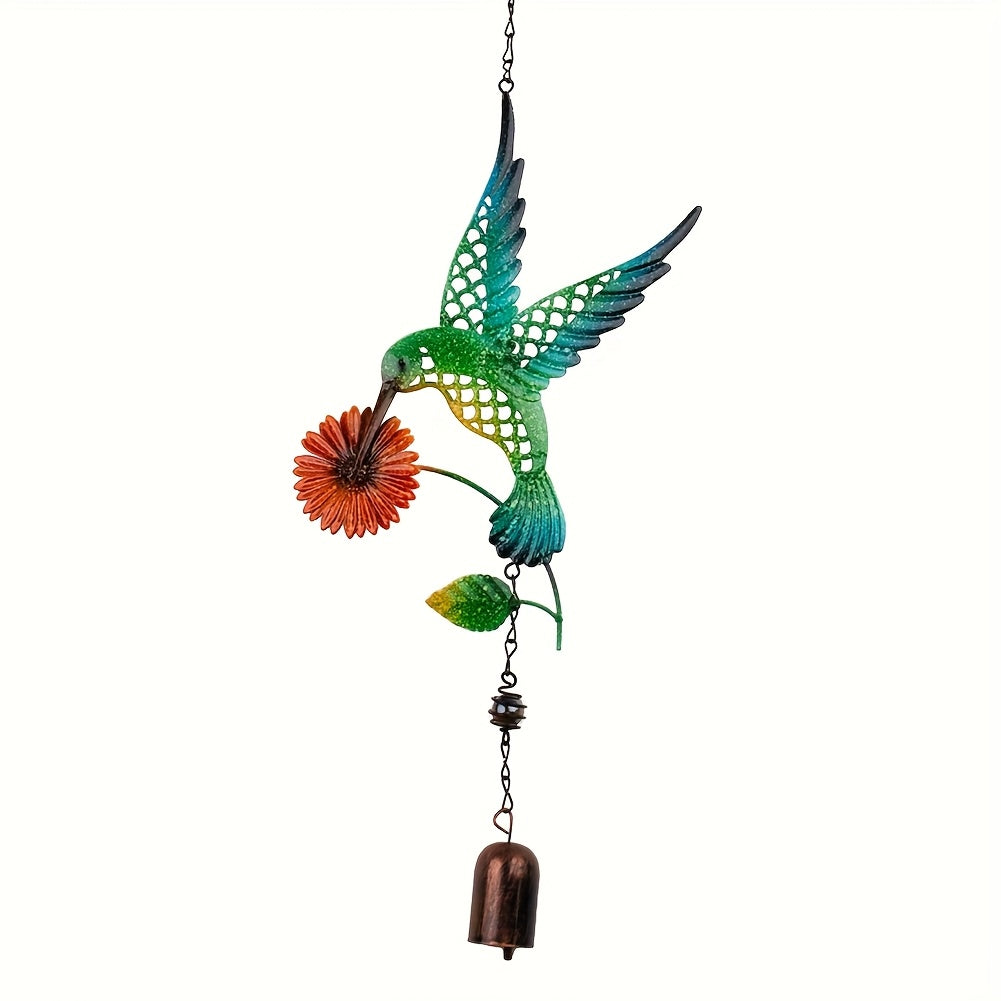 WingChime | Metalen Kolibrie Windgong voor Buiten, Tuindecoratie, Kleurrijke Veren Hangornament