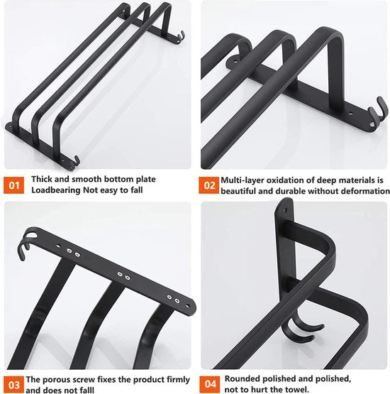 SleekBar | 80 cm handdoekstang – Zwart wandgemonteerd handdoekenrek, badkameraccessoire